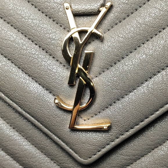 NEW SAINT LAURENT COLLEGE MEDIUM CHAIN BAG IN QUILTED LEATHER GREY GOLD - Picture 12 of 16